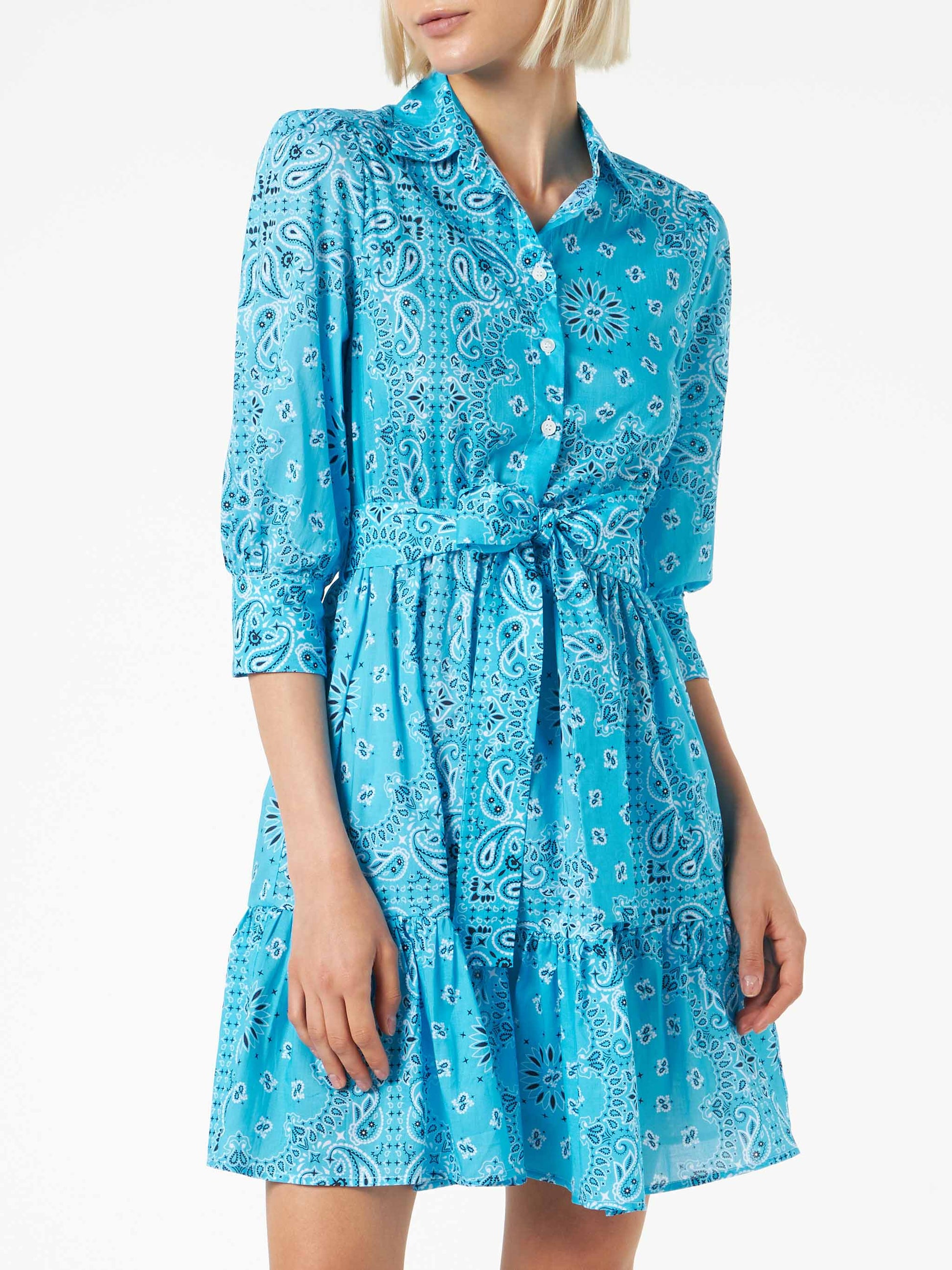 Bandanna print cotton short dress Daisi with embroideries - MC2 Saint Barth