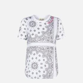 Woman linen t-shirt with bandanna print - MC2 Saint Barth