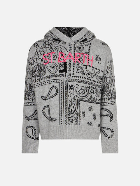Girl cropped knit hoodie with bandanna print - MC2 Saint Barth