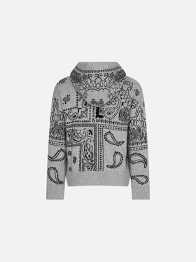Girl cropped knit hoodie with bandanna print - MC2 Saint Barth
