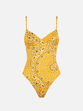 Woman underwire one piece swimsuit with bandanna print - MC2 Saint Barth