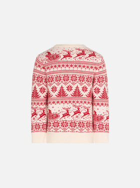 Boy white crewneck sweater with Christmas pattern - MC2 Saint Barth