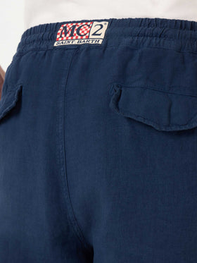 Bermuda da uomo in lino blu navy