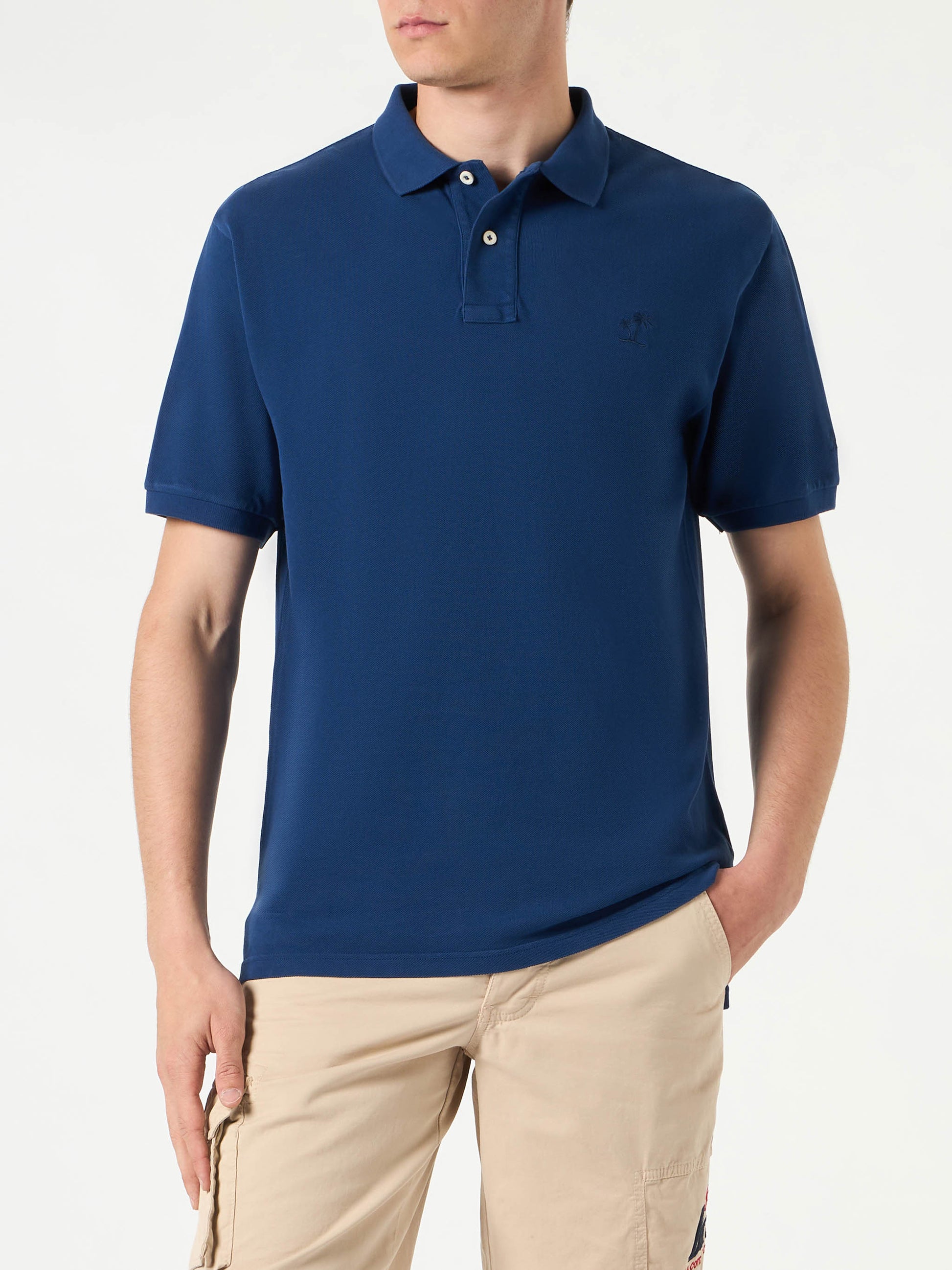 Denim piquet polo with St. Barth logo with vintage effect - MC2 Saint Barth
