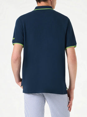 Blue piquet polo with St. Barth logo and contrasts - MC2 Saint Barth