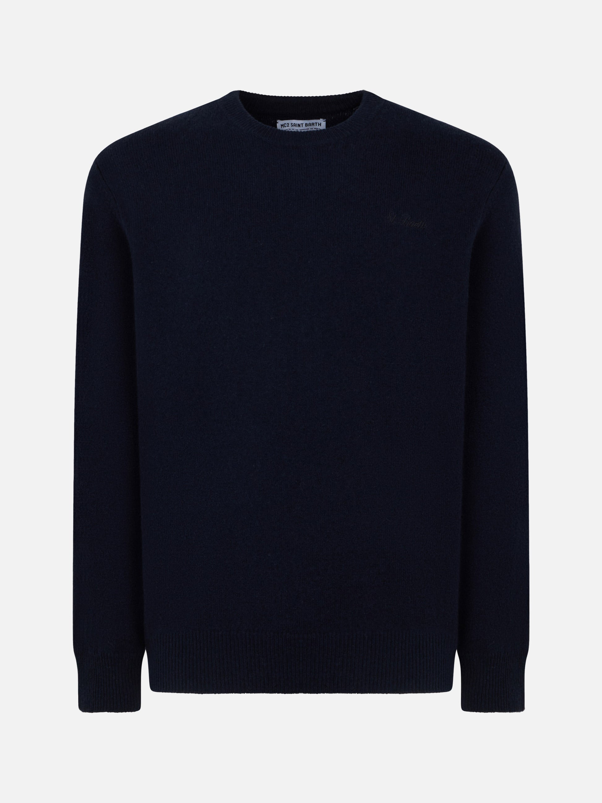 Man crewneck blue sweater with St. Barth embroidery - MC2 Saint Barth