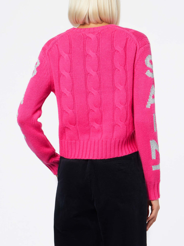 Woman crewneck braided sweater with Saint Barth lurex jacquard - MC2 Saint Barth
