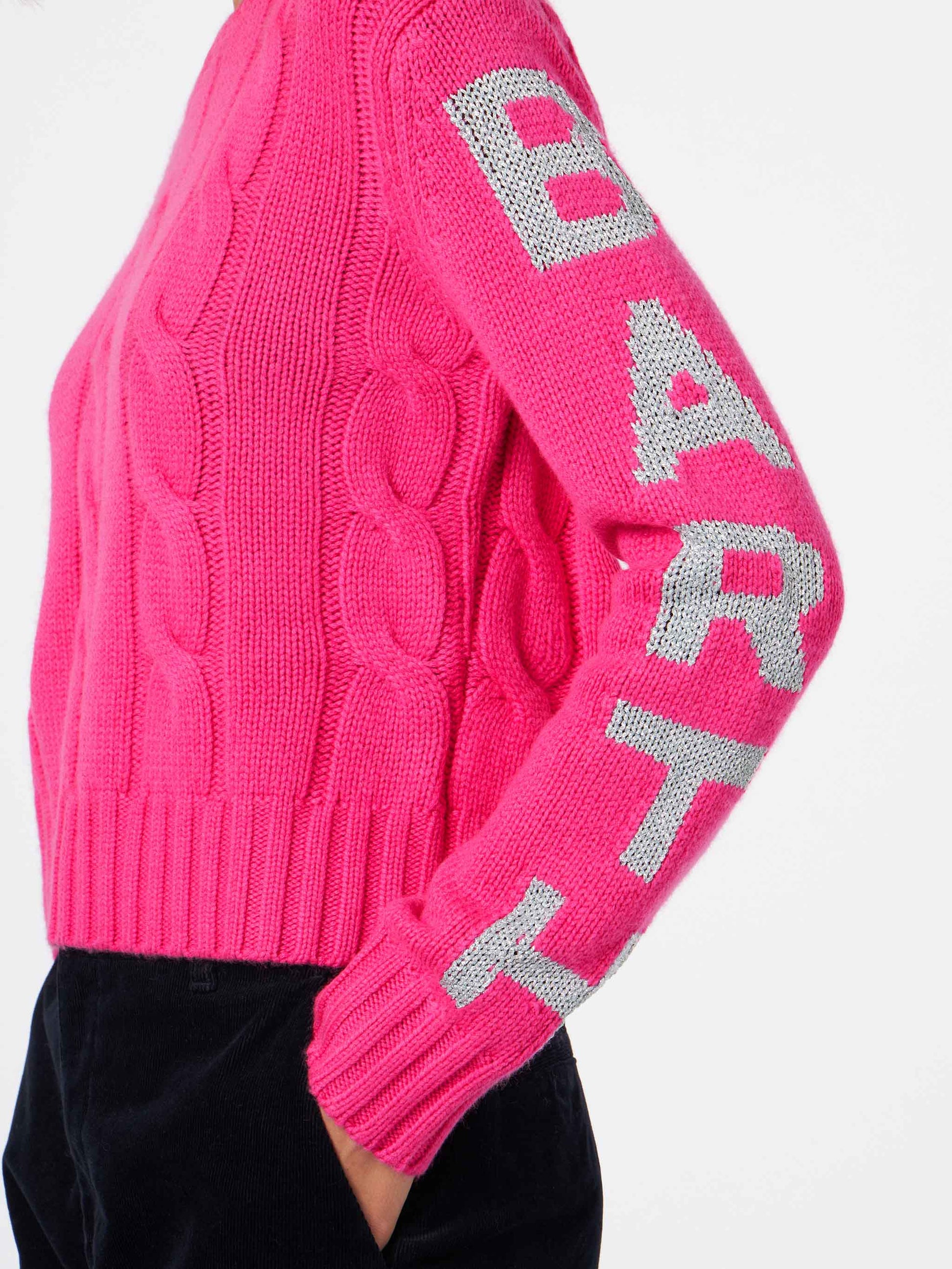 Woman crewneck braided sweater with Saint Barth lurex jacquard - MC2 Saint Barth