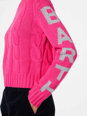 Woman crewneck braided sweater with Saint Barth lurex jacquard - MC2 Saint Barth