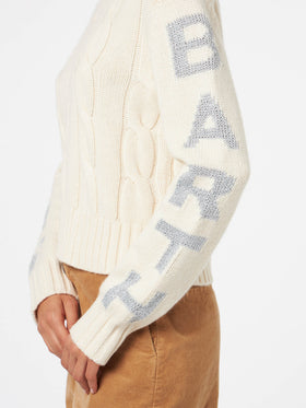 Woman crewneck braided sweater with Saint Barth lurex print - MC2 Saint Barth
