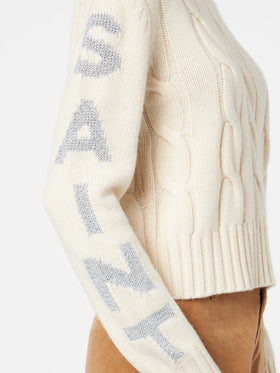 Woman crewneck braided sweater with Saint Barth lurex print - MC2 Saint Barth