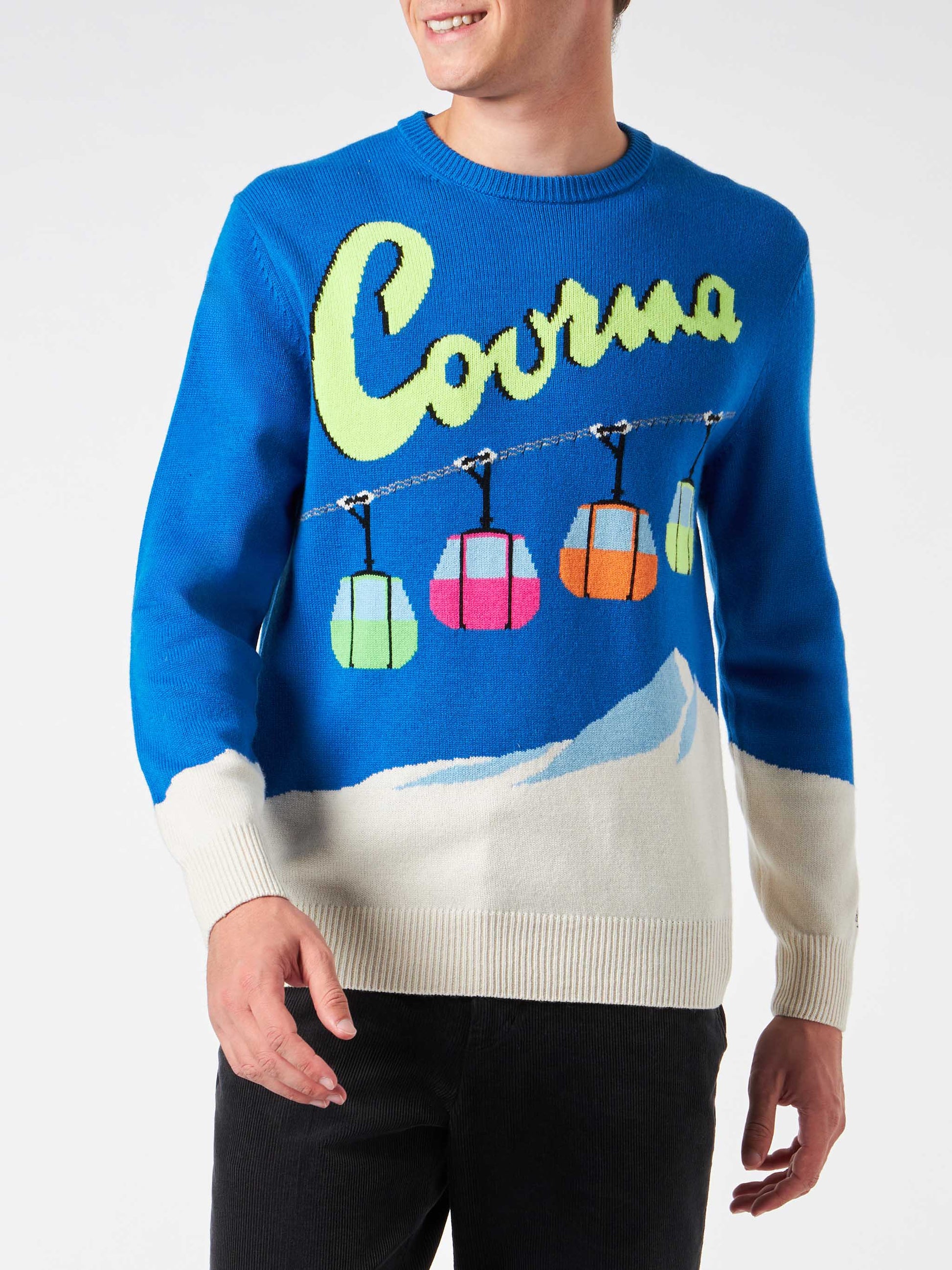 Man crewneck sweater with Courma cable postacard jacquard - MC2 Saint Barth