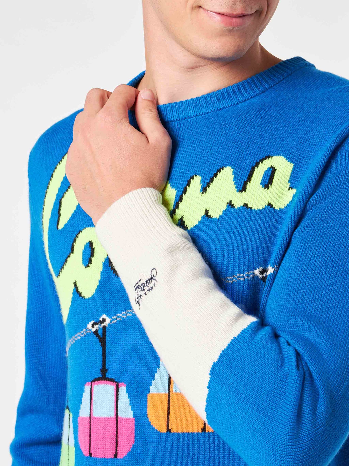 Man crewneck sweater with Courma cable postacard jacquard - MC2 Saint Barth