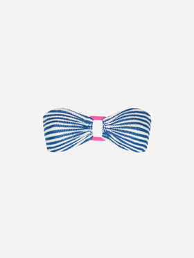 Bañador de mujer con top bandeau de rayas crinkle 
