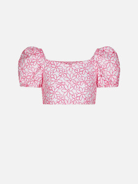 Girl crop top with daisy embroidery - MC2 Saint Barth
