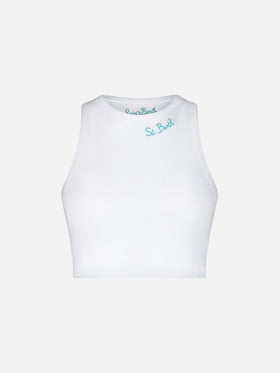 Cotton crop tank top with St. Barth embroidery | MELISSA SATTA SPECIAL EDITION - MC2 Saint Barth