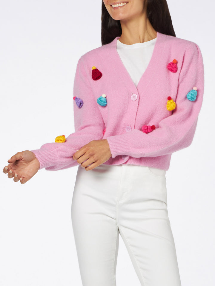Gebürsteter, kurz geschnittener Damen-Cardigan mit Puffärmeln