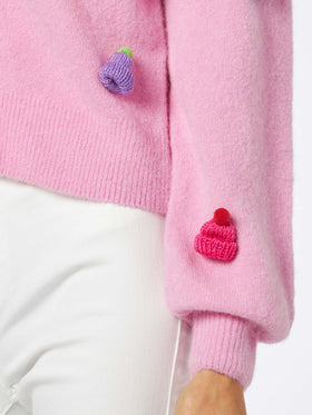 Gebürsteter, kurz geschnittener Damen-Cardigan mit Puffärmeln