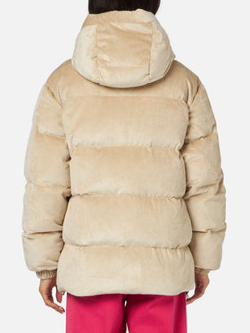 Chaqueta acolchada con capucha de pana beige Geneve 