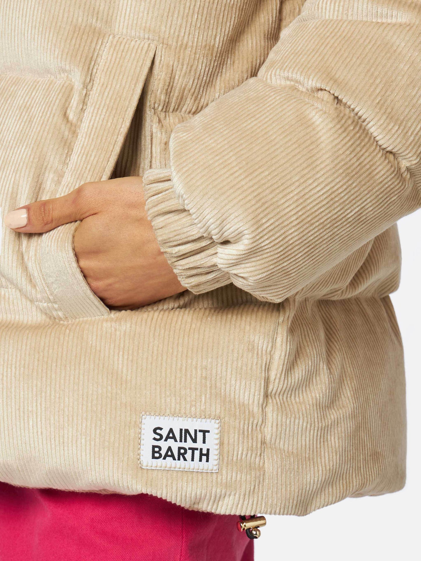 Chaqueta acolchada con capucha de pana beige Geneve 