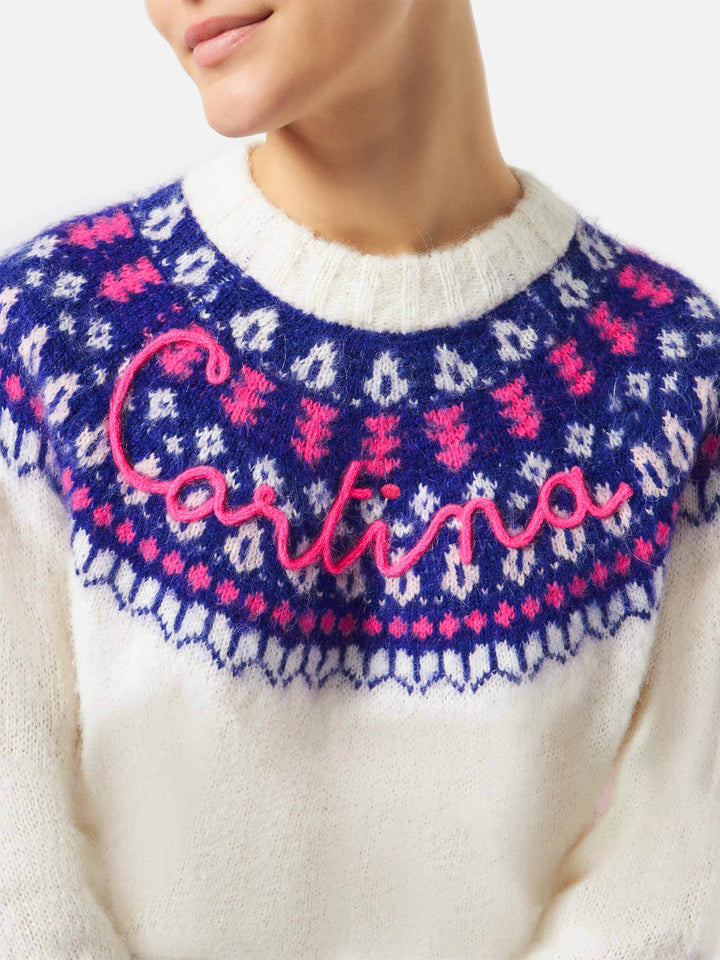 White New Queen Nordic Soft sweater with jacquard pattern