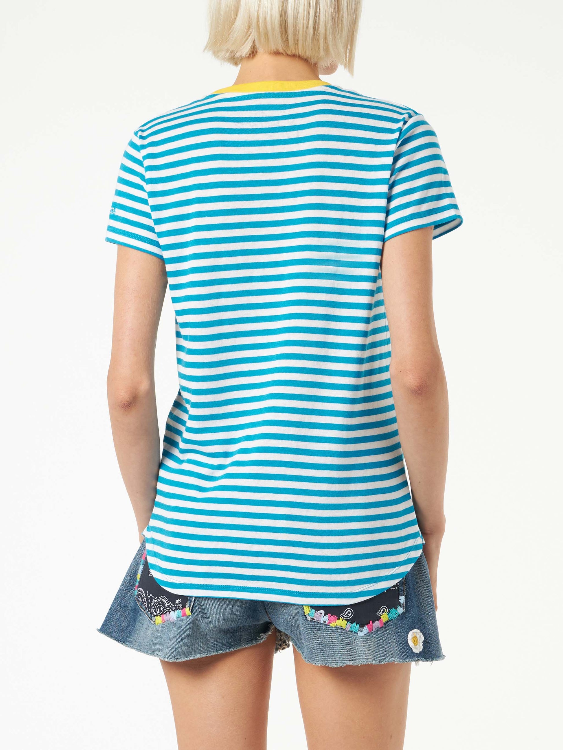 Bluette cotton t-shirt with Where is St. Barth? embroidery - MC2 Saint Barth