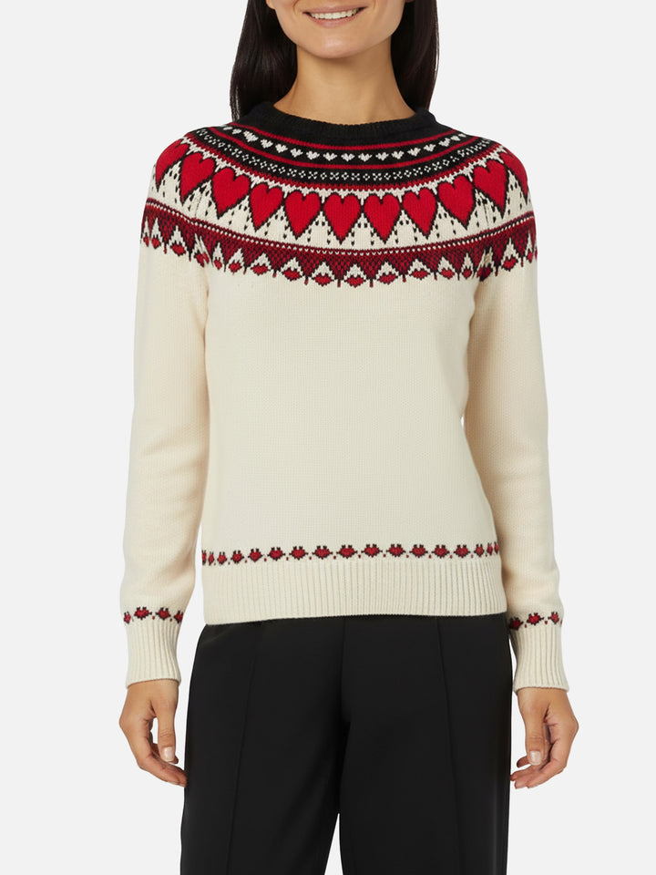 New Queen Nordic white sweater with heart jacquard