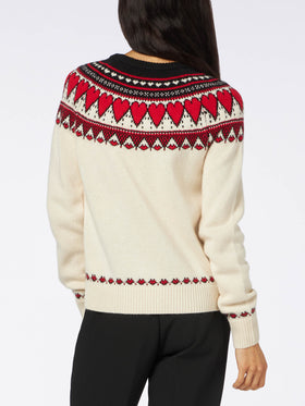 Woman white sweater New Queen fair isle hearts print - MC2 Saint Barth