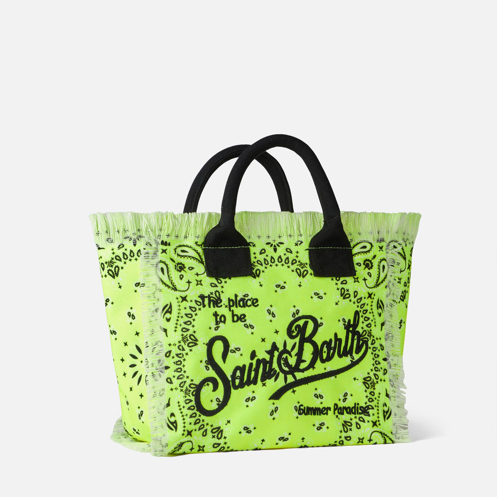 Colette fluo yellow handbag with bandanna print - MC2 Saint Barth