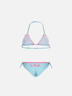 Girl triangle bikini with light blue gingham print - MC2 Saint Barth