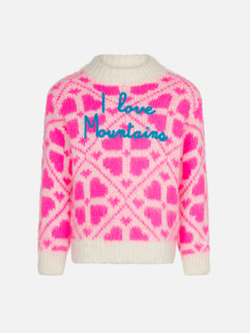 Girl brushed crewneck sweater with heart print - MC2 Saint Barth