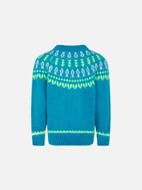 Girl brushed crewneck sweater with nordic jacquard - MC2 Saint Barth