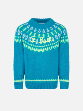 Girl brushed crewneck sweater with nordic jacquard - MC2 Saint Barth
