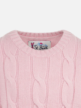 Girl crewneck braided sweater with Saint Barth lurex print - MC2 Saint Barth
