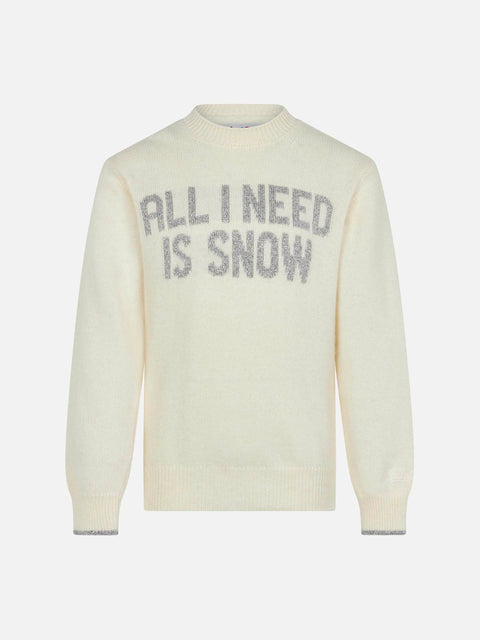 Girl crewneck sweater with All I need is snow lettering - MC2 Saint Barth
