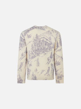 Girl crewneck toile de jouy sweater with La Montagne embroidery - MC2 Saint Barth