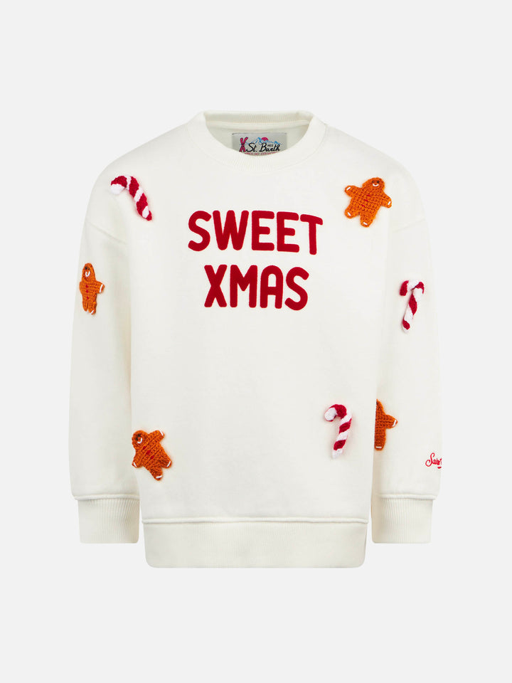 Girl crewneck white sweatshirt with ginger cane patches - MC2 Saint Barth