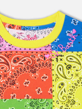 Girl cotton dress with fluo bandanna print - MC2 Saint Barth