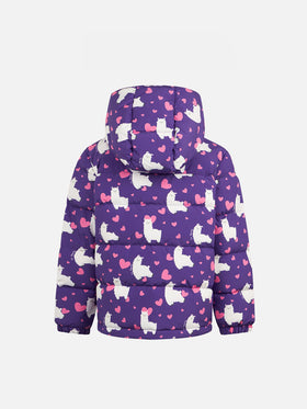Girl hooded down padded jacket with alpaca and hearts print - MC2 Saint Barth