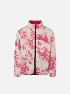 Girl sherpa jacket with toile de jouy print - MC2 Saint Barth