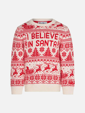 Girl sweater with I believe in Santa jacquard - MC2 Saint Barth