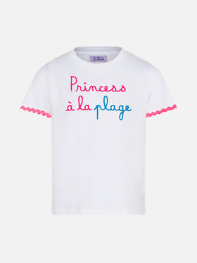 Girl t-shirt with Princess à la plage lettering and embroidery - MC2 Saint Barth