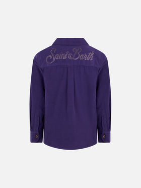 Girl velvet overshirt with Saint Barth rhinestones print - MC2 Saint Barth