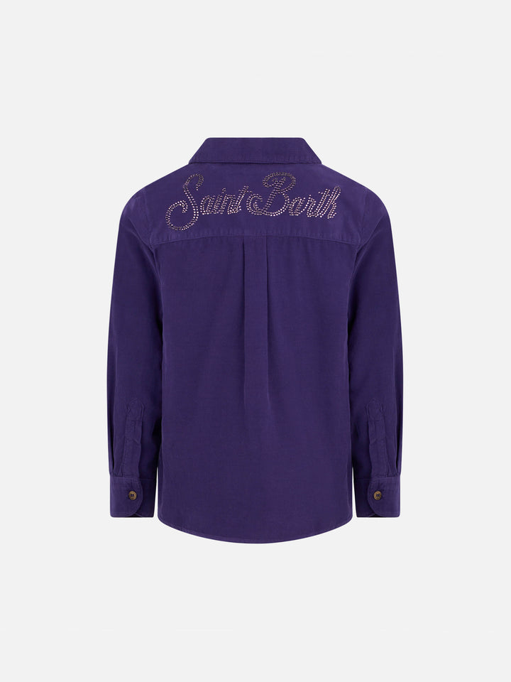 Girl velvet overshirt with Saint Barth rhinestones print - MC2 Saint Barth