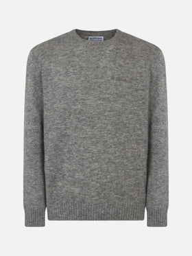 Man grey mélange stretch wool sweater with St. Barth embroidery - MC2 Saint Barth