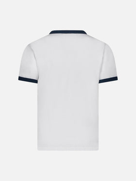 Kid white cotton t-shirt with blue groovy Saint Barth print - MC2 Saint Barth
