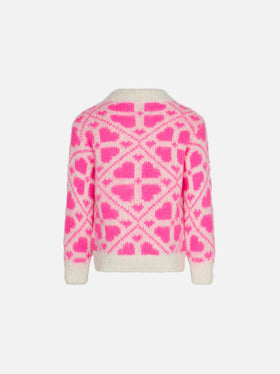 Girl brushed crewneck sweater with heart print - MC2 Saint Barth