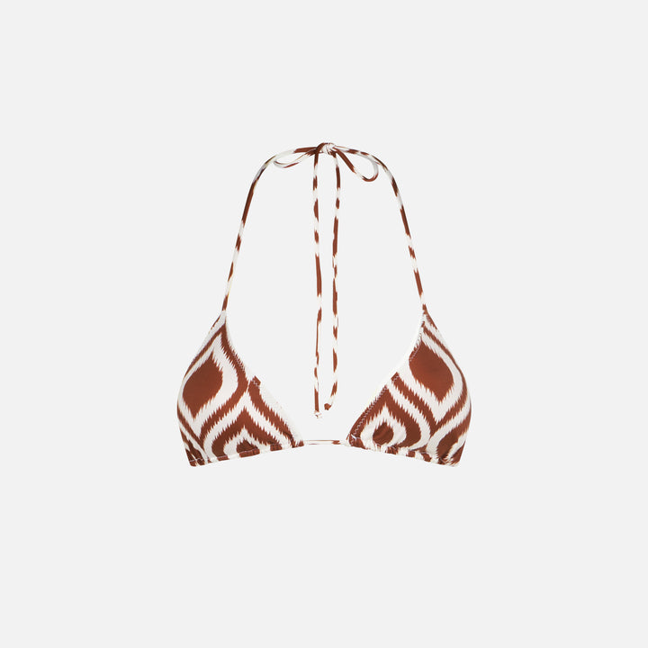 Brown and white Leah ikat print triangle bikini top