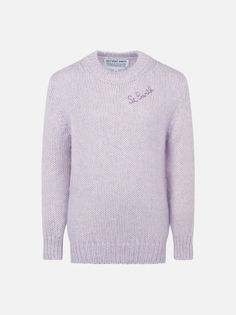 Girl crewneck lilac soft sweater with St. Barth embroidery - MC2 Saint Barth