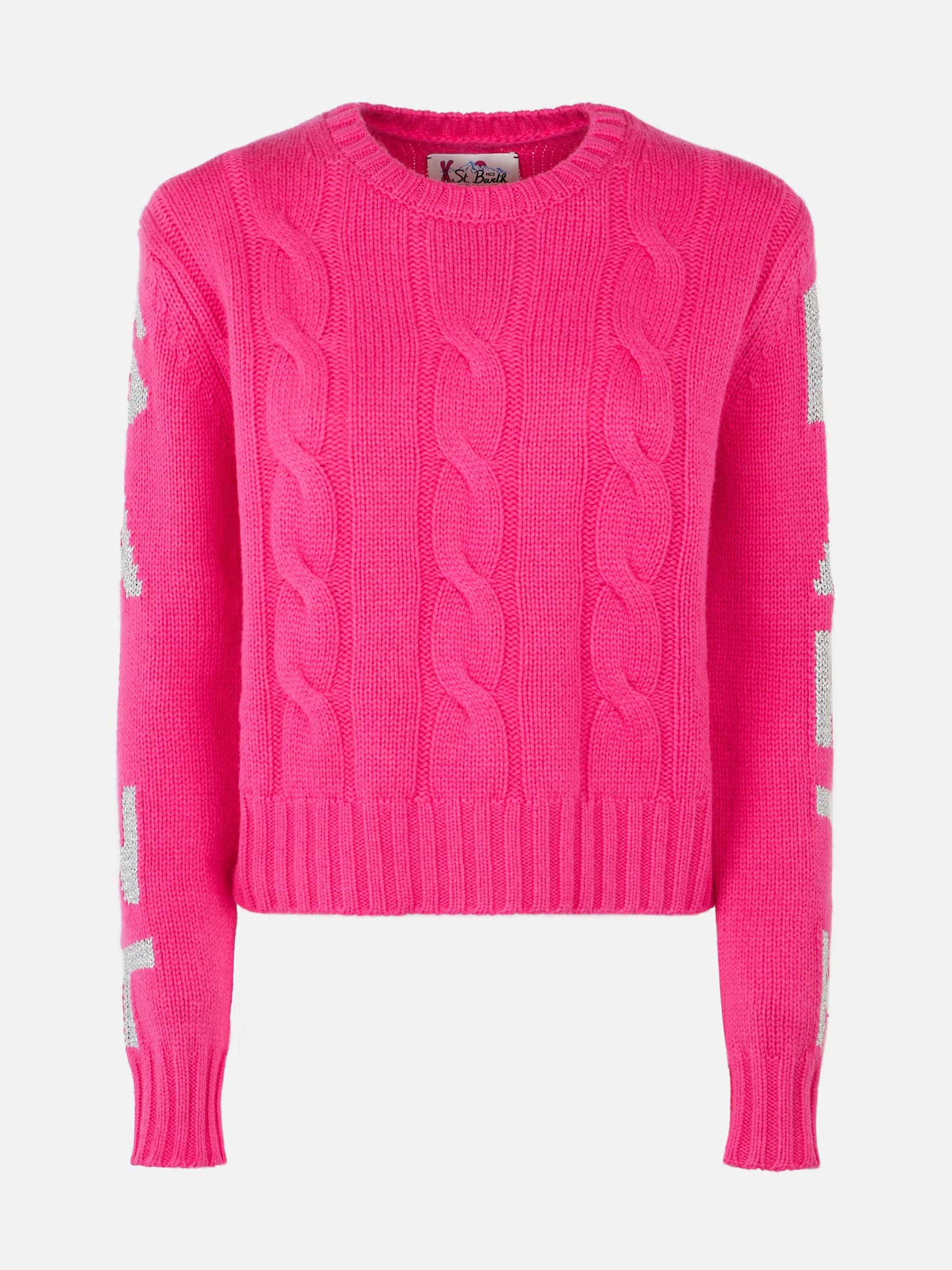 Woman crewneck braided sweater with Saint Barth lurex jacquard - MC2 Saint Barth